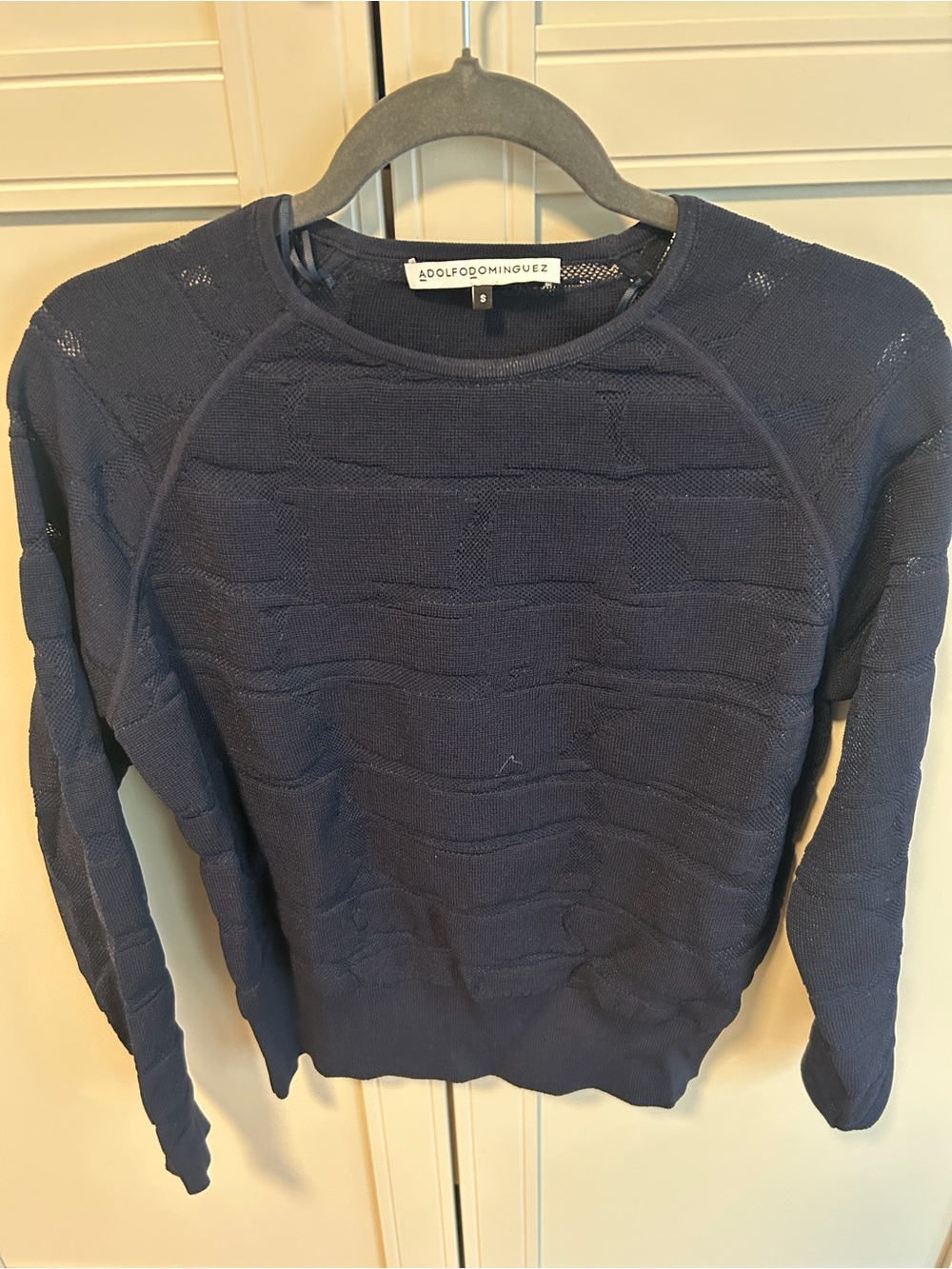 Adolfo Dominguez Navy Textured Crewneck Sweater